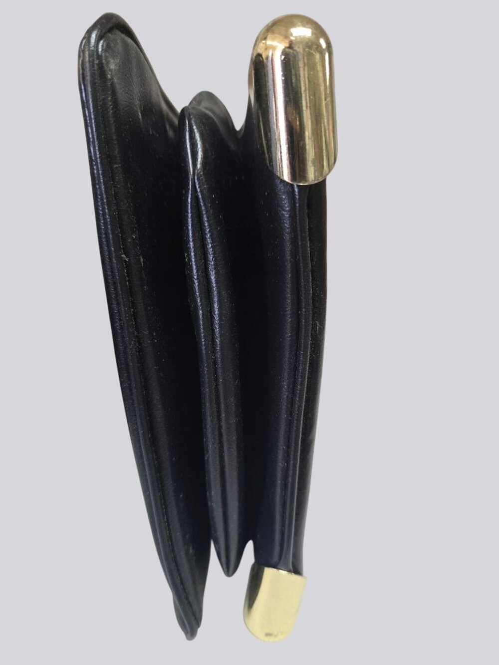 Vintage Black Leather Shoulder Bag Gold Accents & Dual Straps - Picture 10 of 15